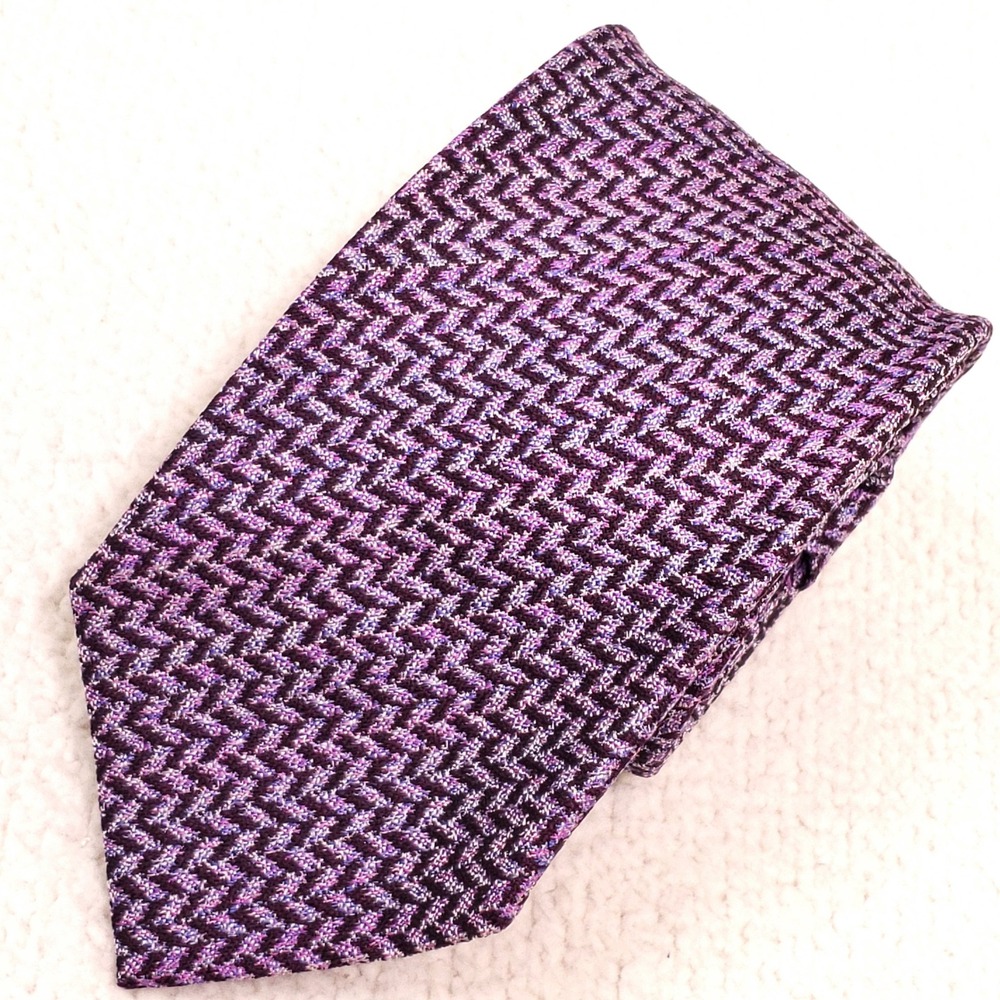 Missoni Necktie Purple Zig Zag Silk Woven Chevron Italy Made Woven 3.25" Wide